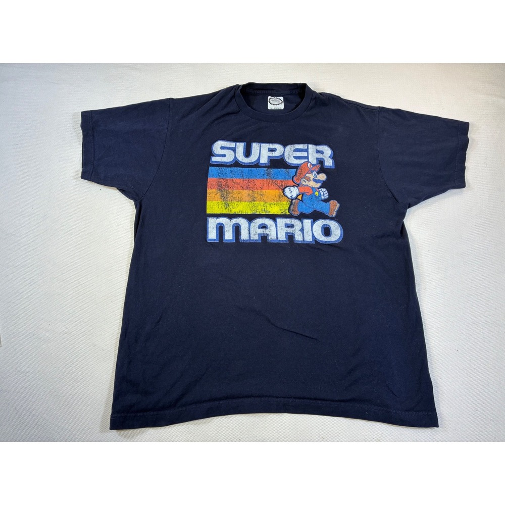 Nintendo‎ Super Mario Bros Retro Graphic T-Shirt Navy Blue Mens XL Print